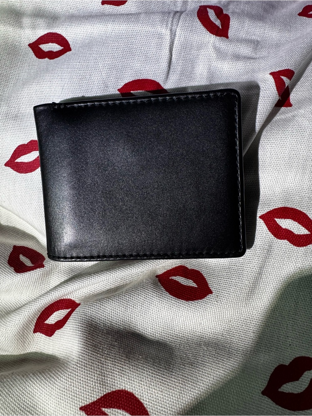 Patricia Nash vintage Classic Black Leather Men's Bi-Fold Wallet with map fabric